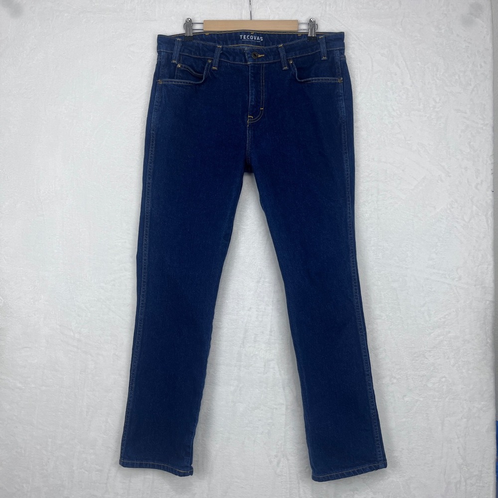 Tecovas Slim Straight Mens Jeans 34x30 actual 35x29.5 Dark Blue Heritage Denim